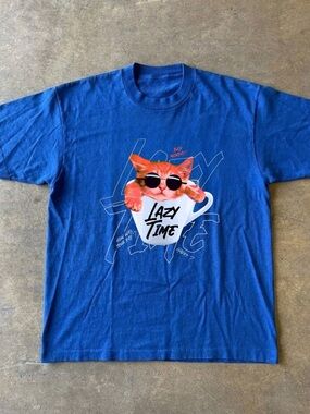 Gildan Blue "Lazy Time" Cat Tee